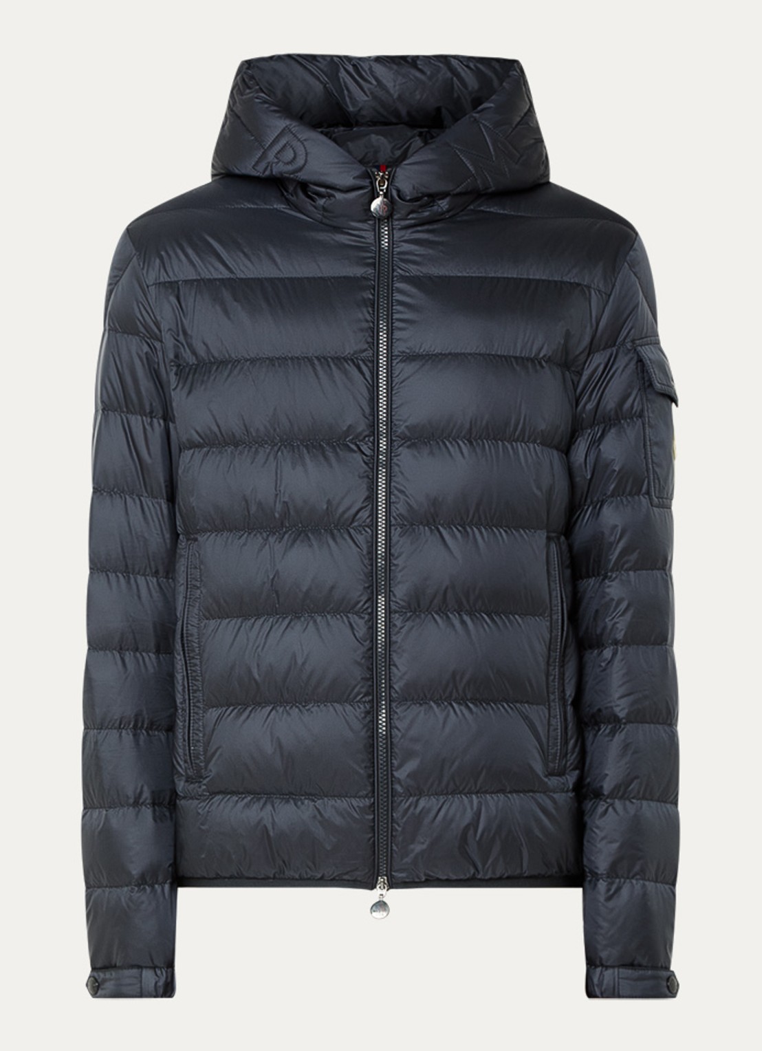 Moncler Najan puffer jack met donsvulling en ritszakken - voorkant donkerblauw