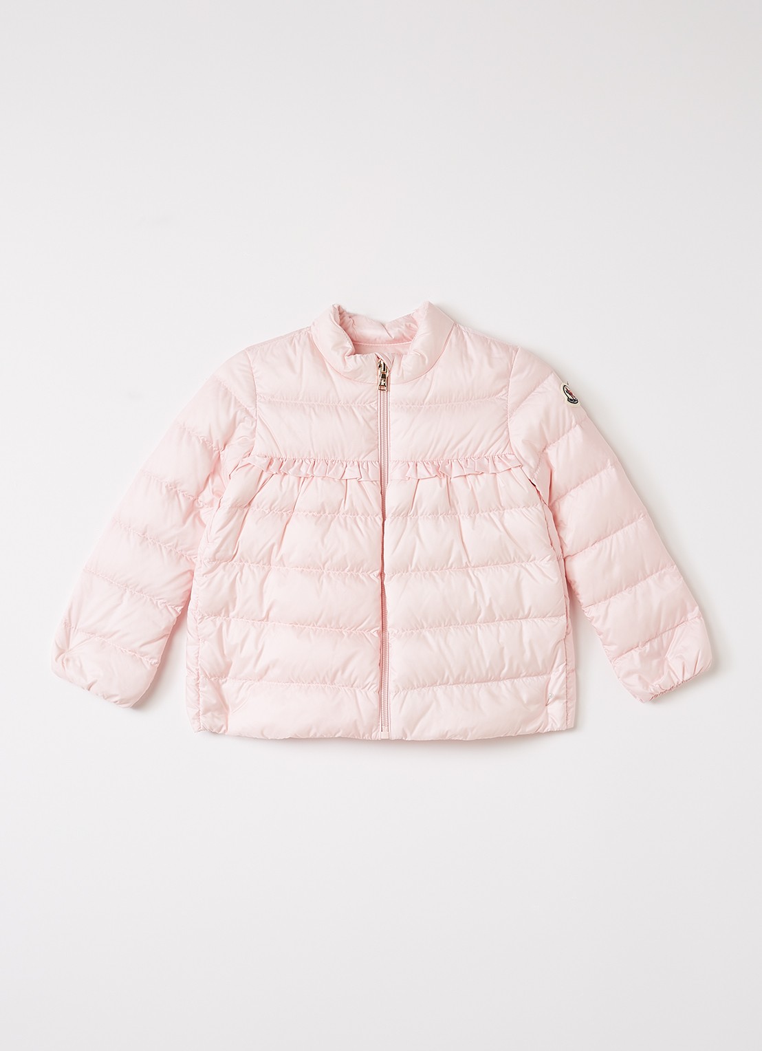 Moncler Nazife gewatteerd jack met donsvulling en volant - voorkant lichtroze