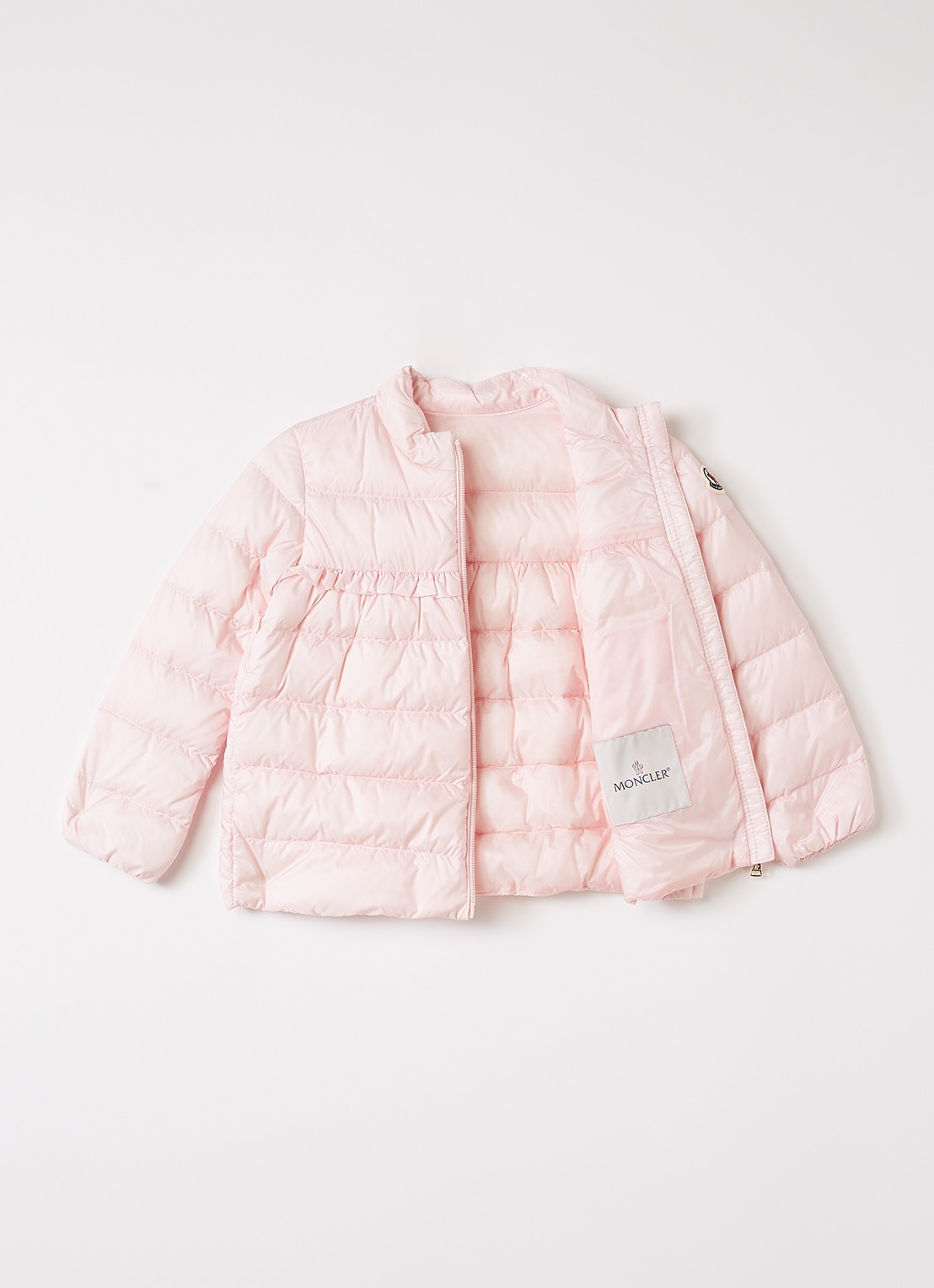 Moncler Nazife gewatteerd jack met donsvulling en volant - voorkant 2 lichtroze