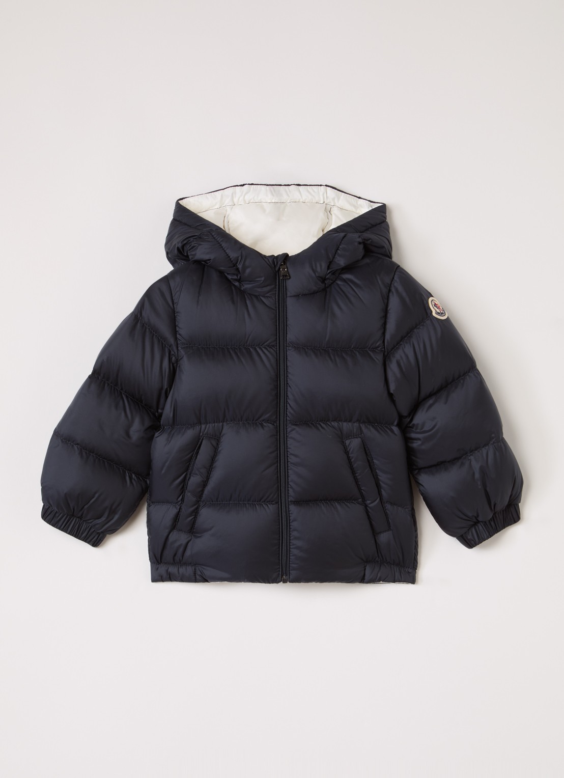 Moncler New Macaire puffer jack met donsvulling - voorkant donkerblauw