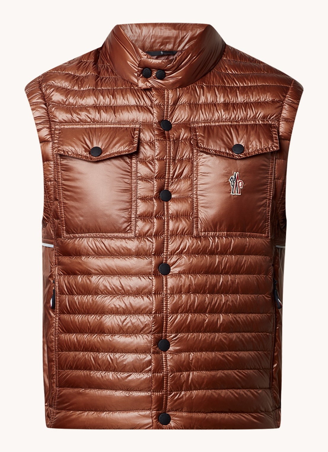 Moncler Ollon gewatteerde bodywarmer met donsvulling en logo - voorkant 5 roestbruin