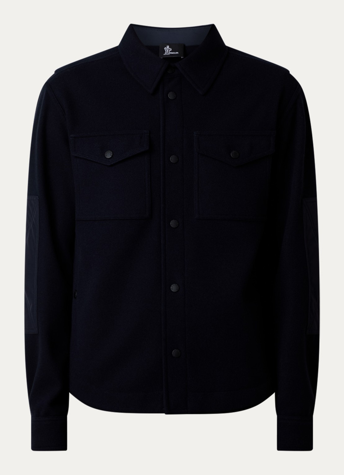 Moncler Overshirt met logoborduring en klepzakken - voorkant donkerblauw