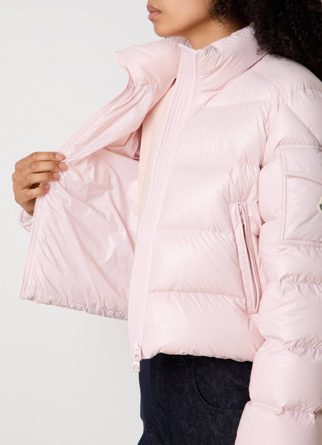 Moncler Petra gewatteerd jack met donsvulling en logo - detail 5 fuchsia