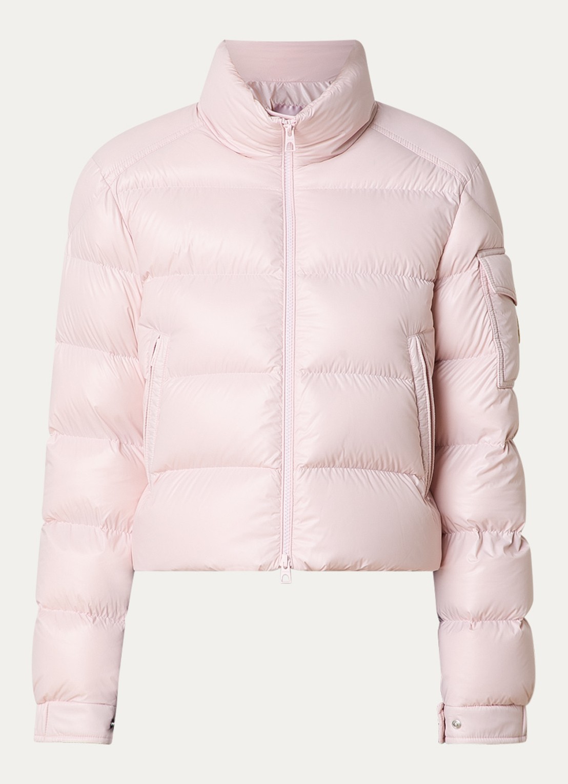 Moncler Petra gewatteerd jack met donsvulling en logo - voorkant fuchsia