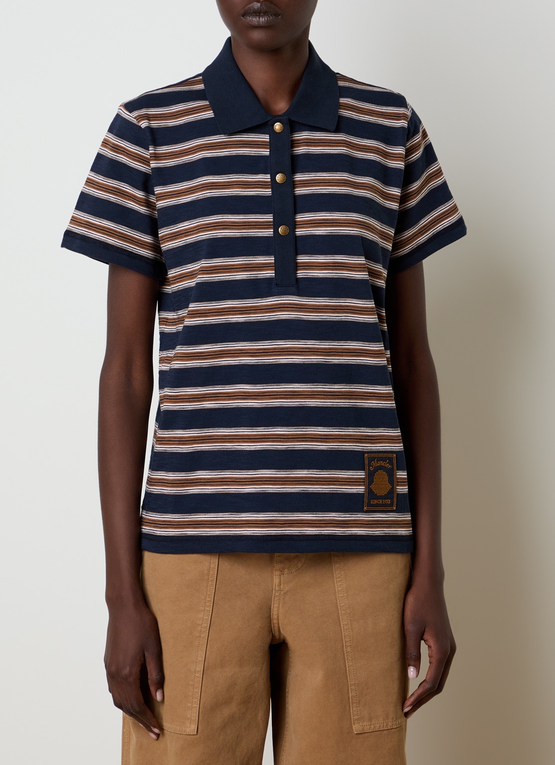 Moncler Polo met streepprint en logopatch - detail 2 donkerblauw