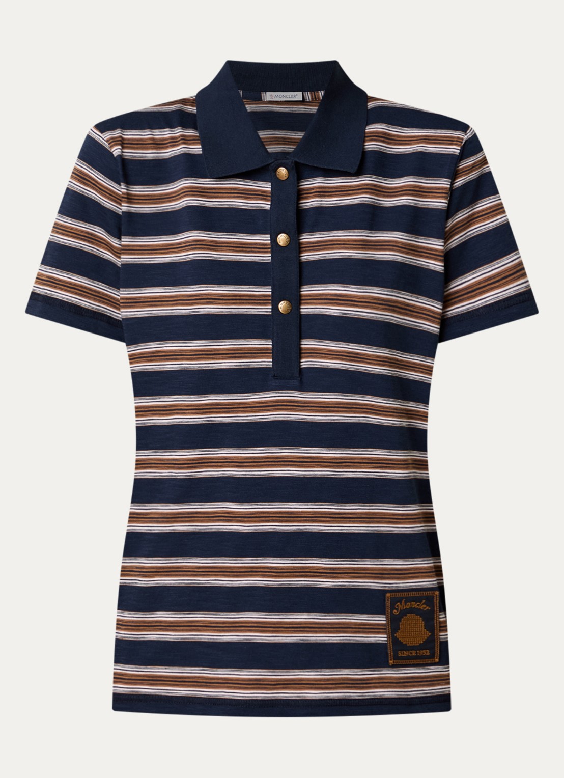 Moncler Polo met streepprint en logopatch - voorkant 4 donkerblauw