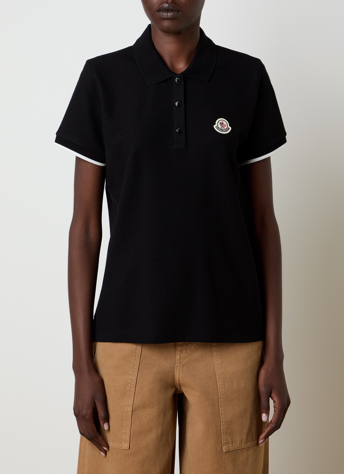 Moncler Polo van piqué katoen met getipteboorden en logopatch  - detail 4 zwart