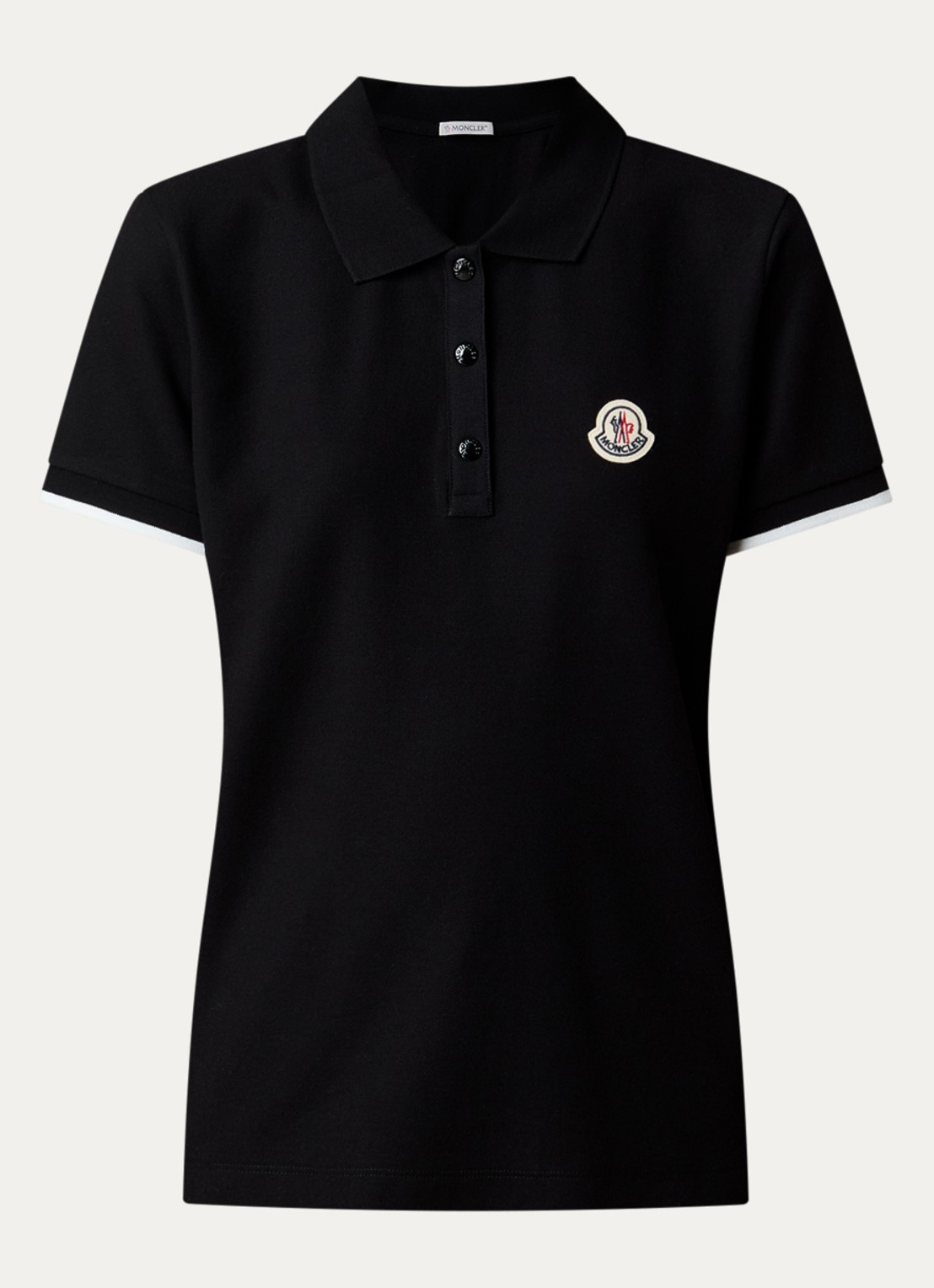 Moncler Polo van piqué katoen met getipteboorden en logopatch  - voorkant 2 zwart