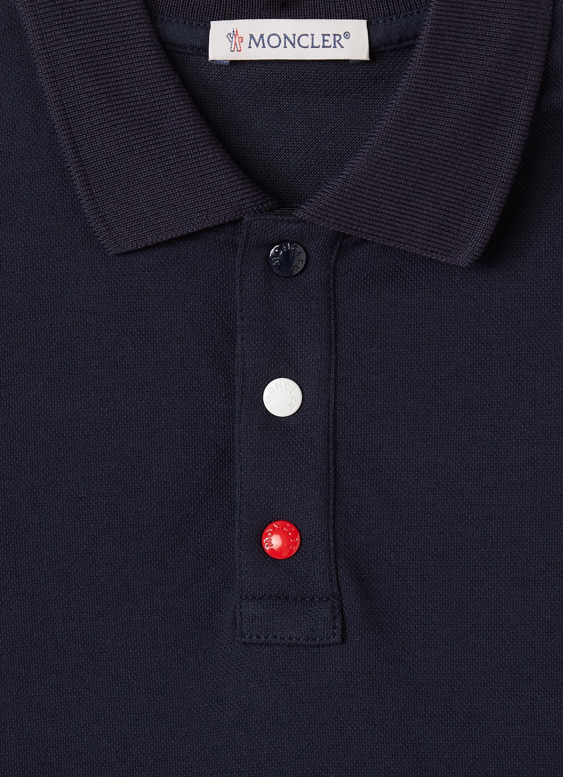 Moncler Polo van piqué katoen met logo - detail donkerblauw