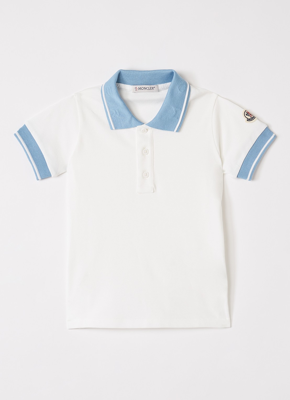 Moncler Polo van piqué katoen met logo - voorkant gebroken wit