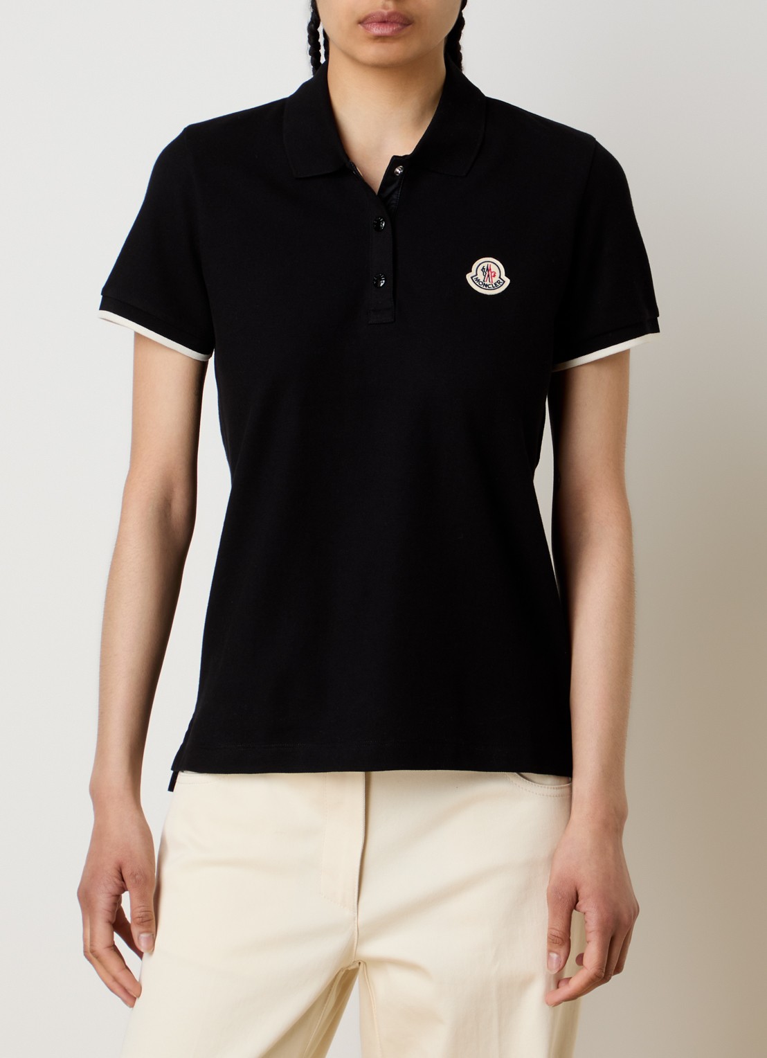 Moncler Polo van piqué katoen met logo - detail 4 zwart