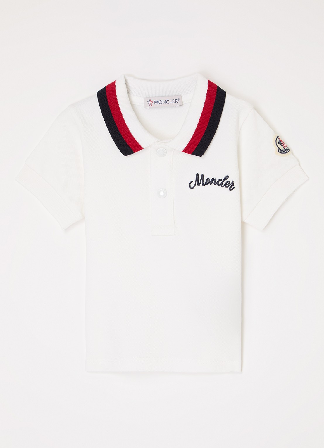 Moncler Polo van piqué katoen met logoborduring - voorkant wit