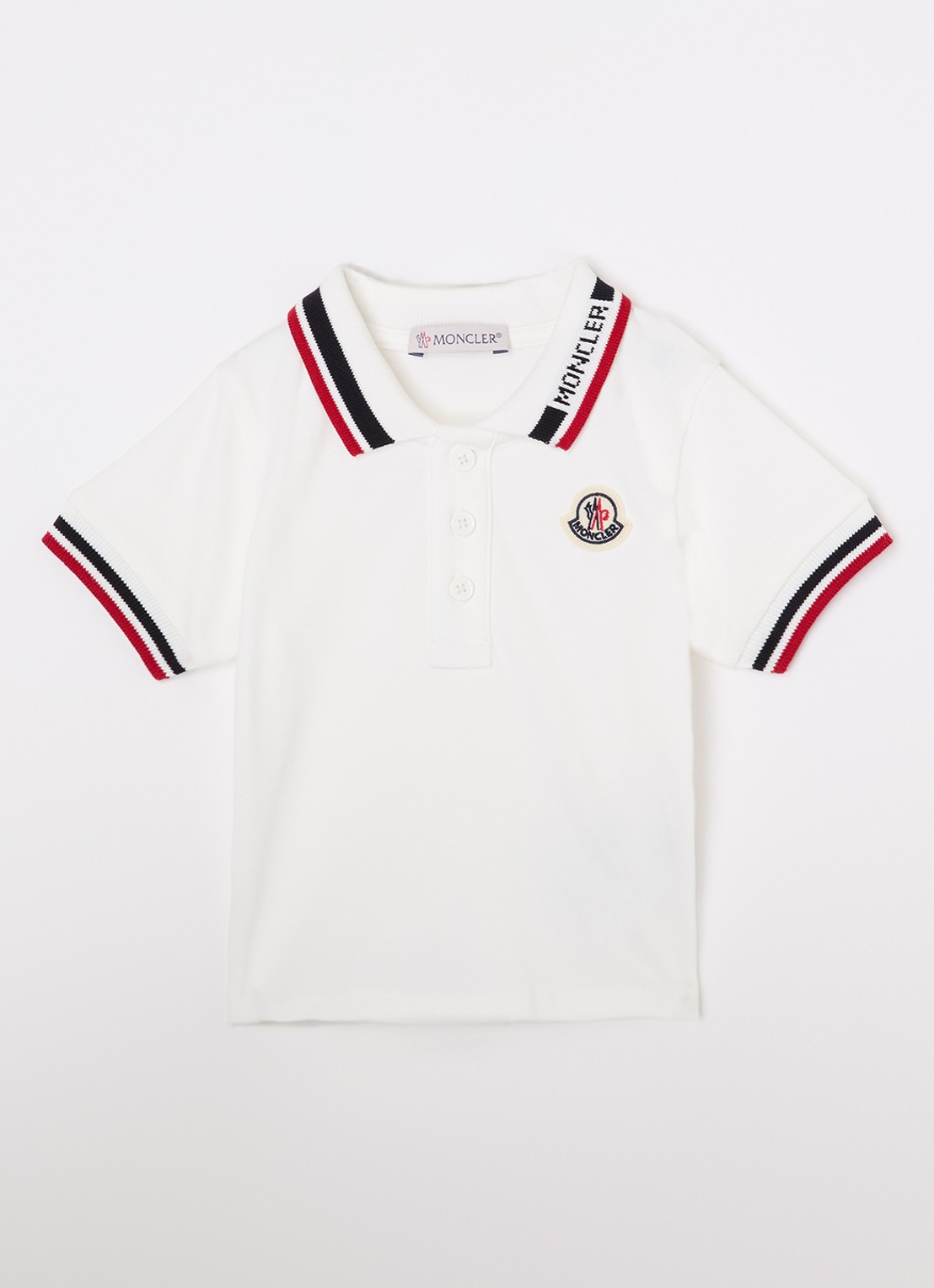 Moncler Polo van piqué katoen met logoborduring - voorkant wit