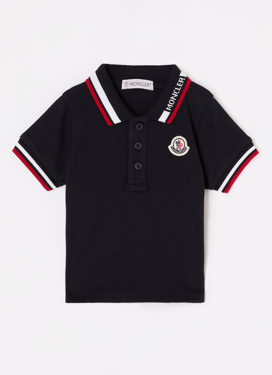 Moncler Polo van piqué katoen met logoborduring - voorkant donkerblauw