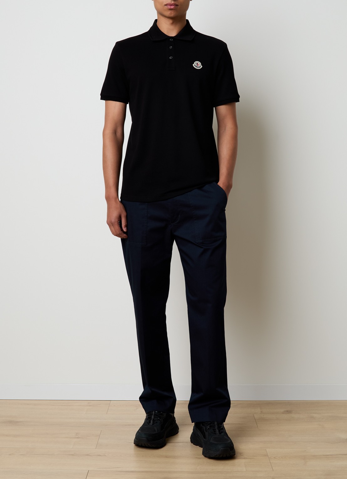 Moncler Polo van piqué katoen - voorkant 3 zwart