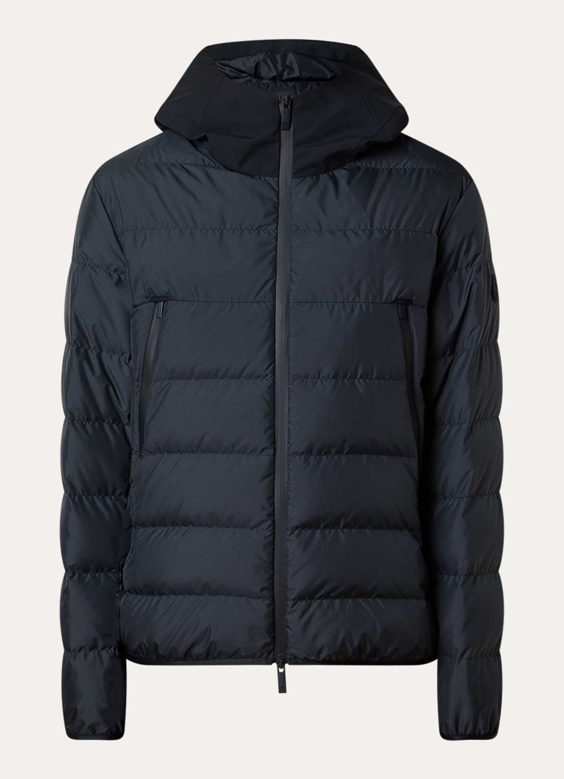 Moncler Puffer jack met donsvulling en capuchon - voorkant 2 zwart