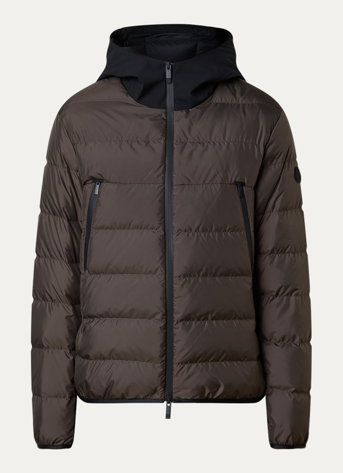 Moncler Puffer jack met donsvulling en capuchon - voorkant donkerbruin