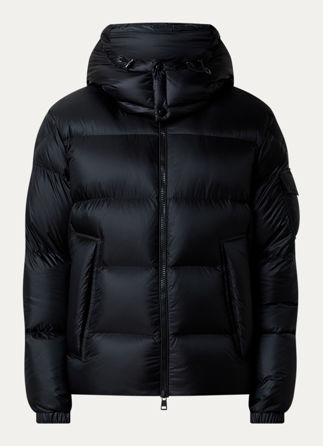 Moncler Puffer jack met donsvulling en ritszakken - voorkant 5 zwart