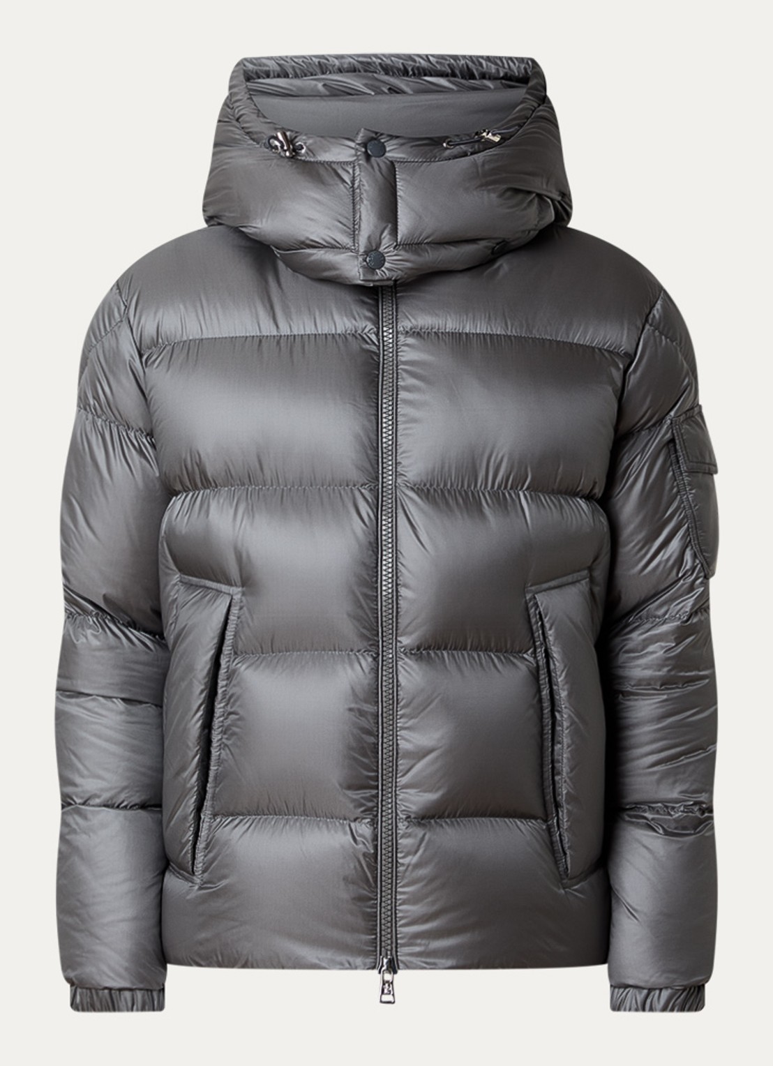 Moncler Puffer jack met donsvulling en ritszakken - voorkant 2 lichtgrijs