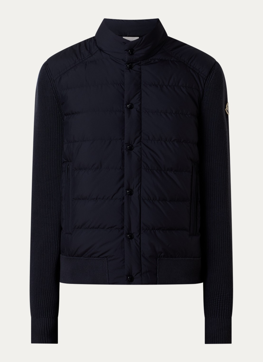 Moncler Puffer jack met donsvulling en ritszakken - voorkant 4 donkerblauw