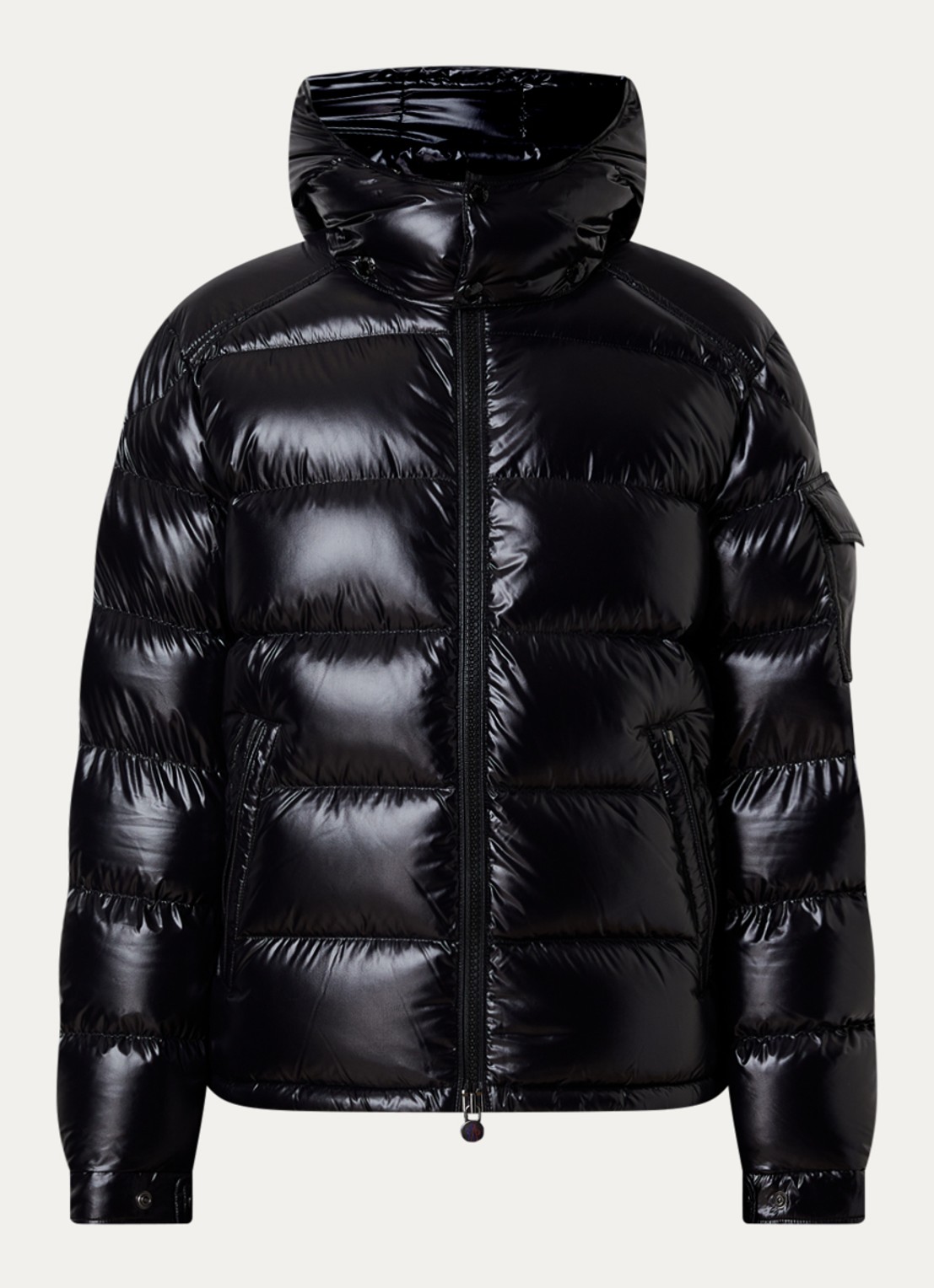 Moncler Puffer jack met donsvulling en ritszakken - voorkant 5 zwart