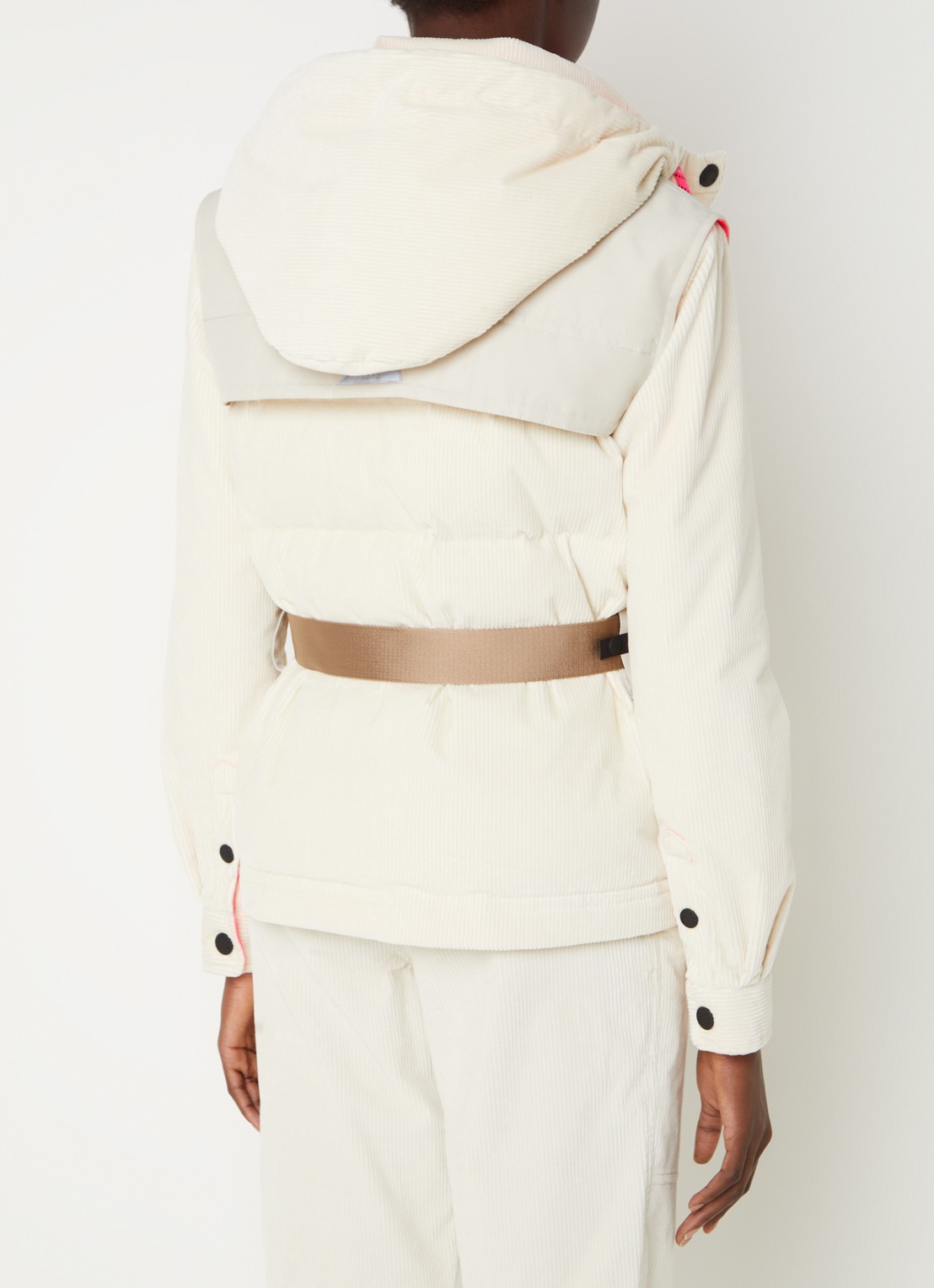 Moncler Puffer jack van corduroy met afneembare mouwen en capuchon - achterkant 7 gebroken wit