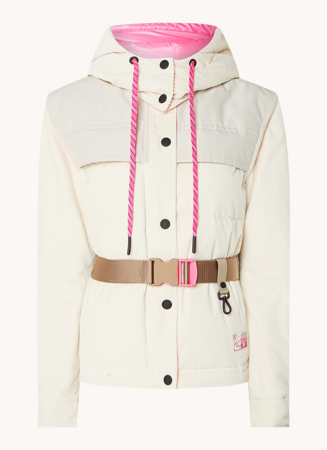 Moncler Puffer jack van corduroy met afneembare mouwen en capuchon - voorkant gebroken wit