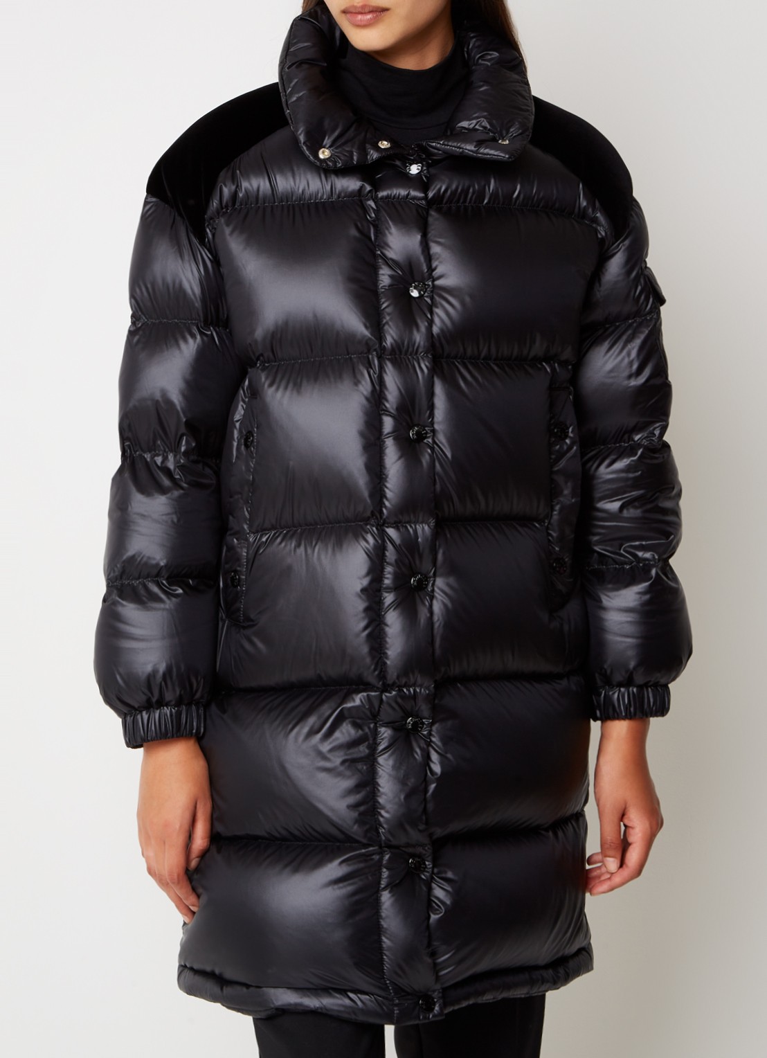 Moncler Puffer jas met donsvulling en details van fluweel - detail 3 zwart