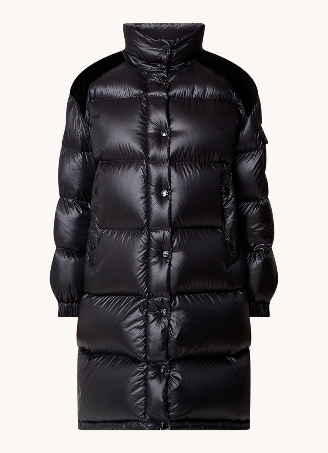 Moncler Puffer jas met donsvulling en details van fluweel - voorkant zwart