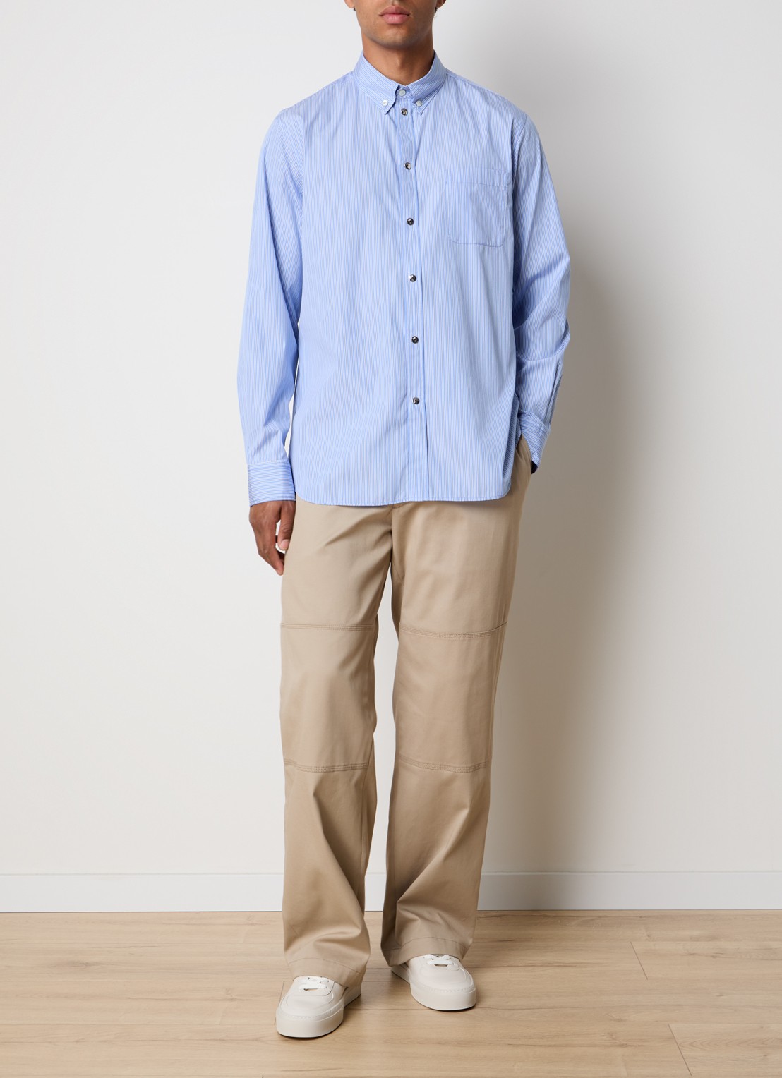 Moncler Regular fit overhemd met streepdessin  - voorkant 4 staalblauw
