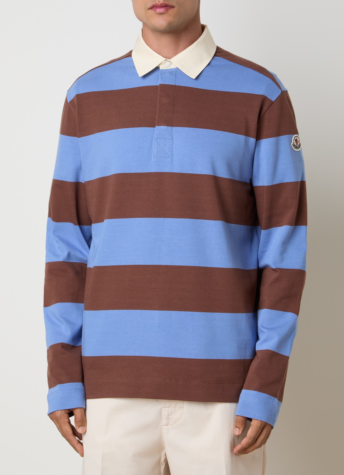 Moncler Regular fit polo met streepprint - detail blauw