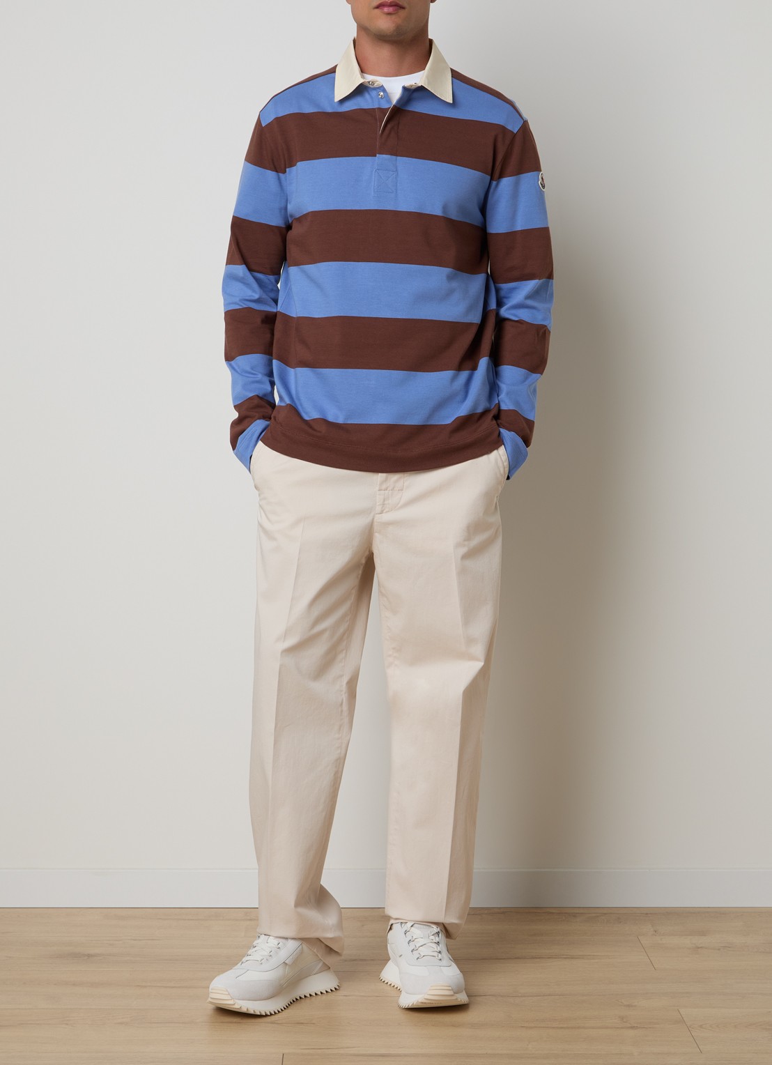 Moncler Regular fit polo met streepprint - voorkant 4 blauw