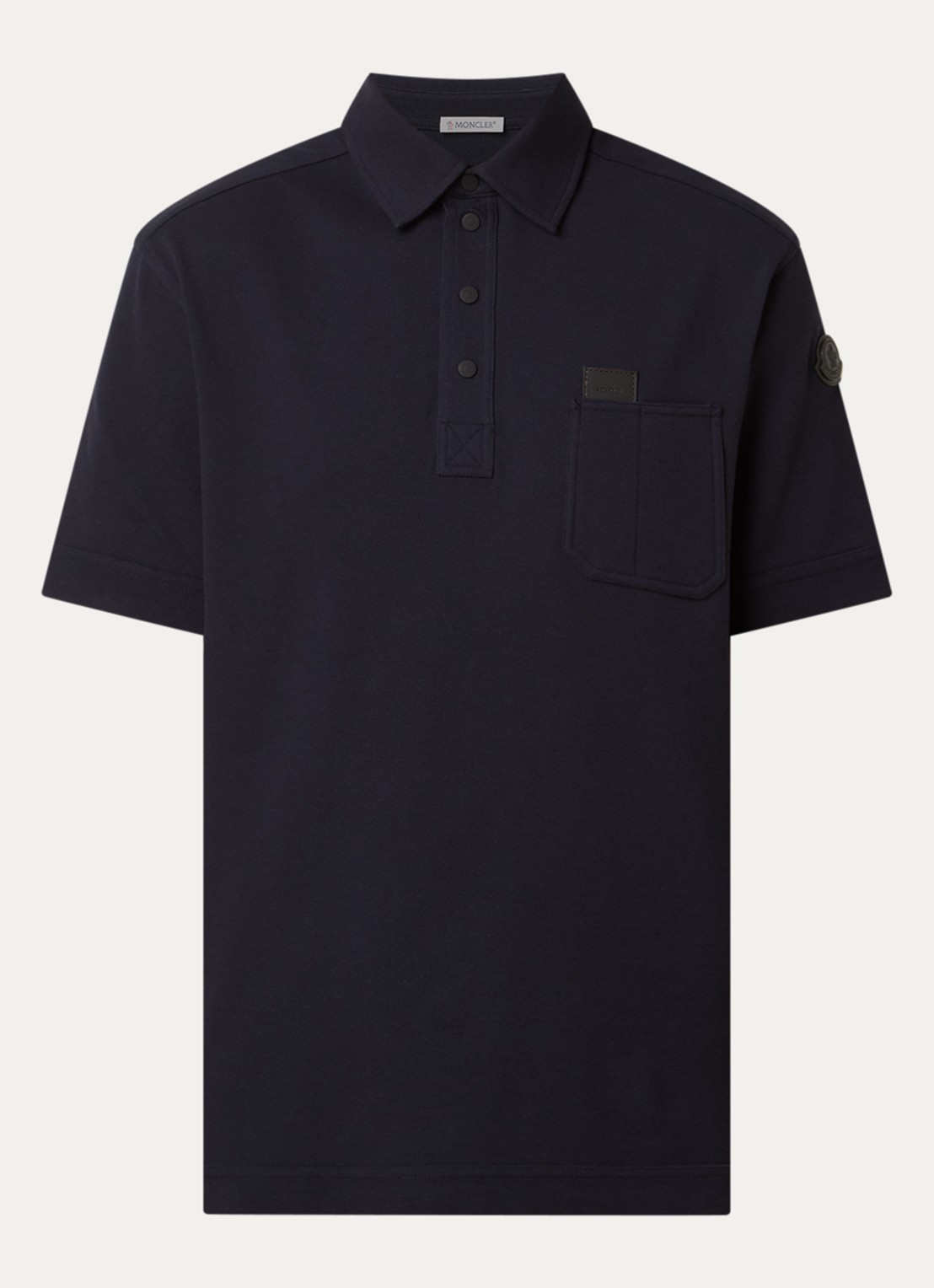 Moncler Regular fit polo van piqué katoen met borstzak - voorkant donkerblauw