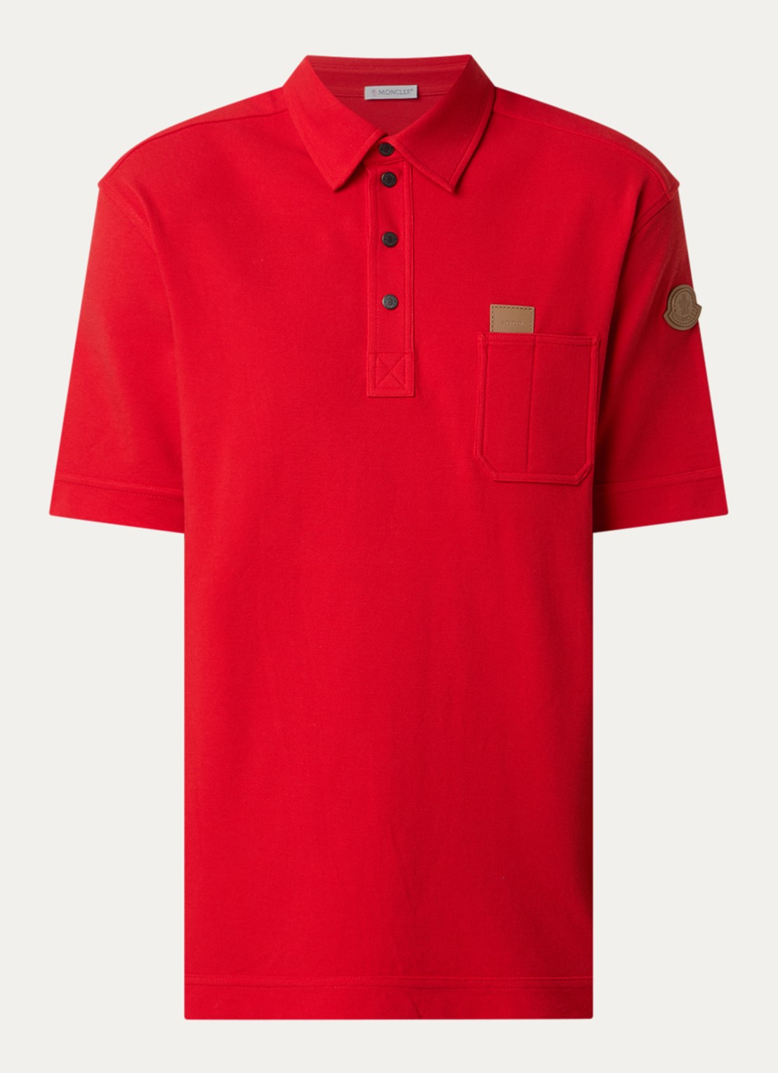 Moncler Regular fit polo van piqué katoen met borstzak - voorkant rood