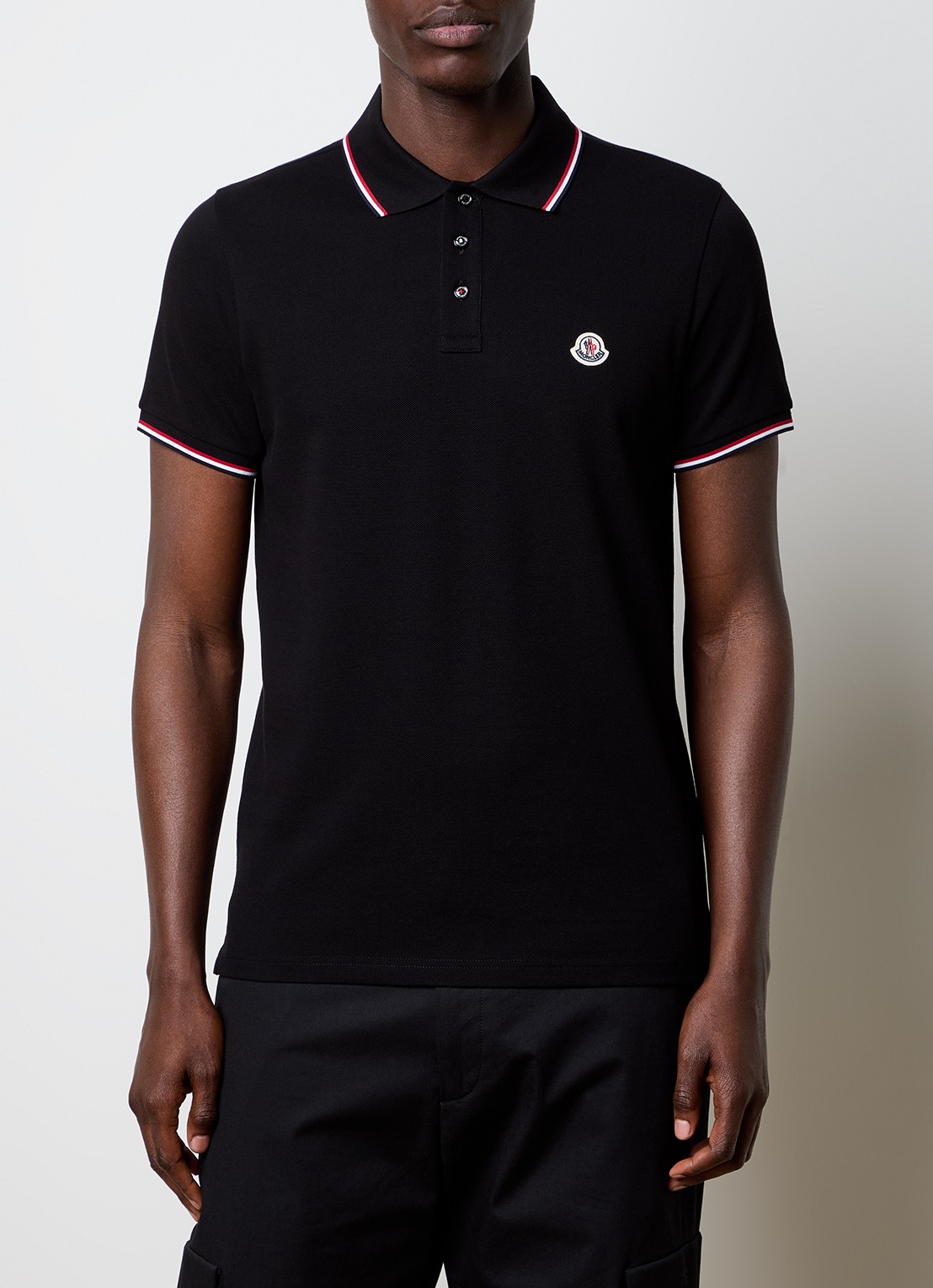 Moncler Regular fit polo van piqué katoen met logo - detail 4 zwart