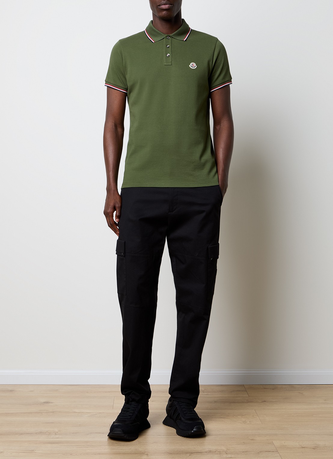 Moncler Regular fit polo van piqué katoen met logo - voorkant 4 legergroen
