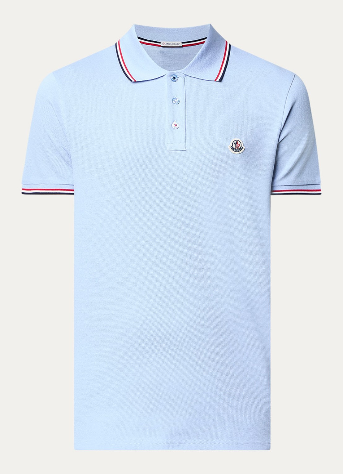 Moncler Regular fit polo van piqué katoen met logo - voorkant 2 lichtblauw