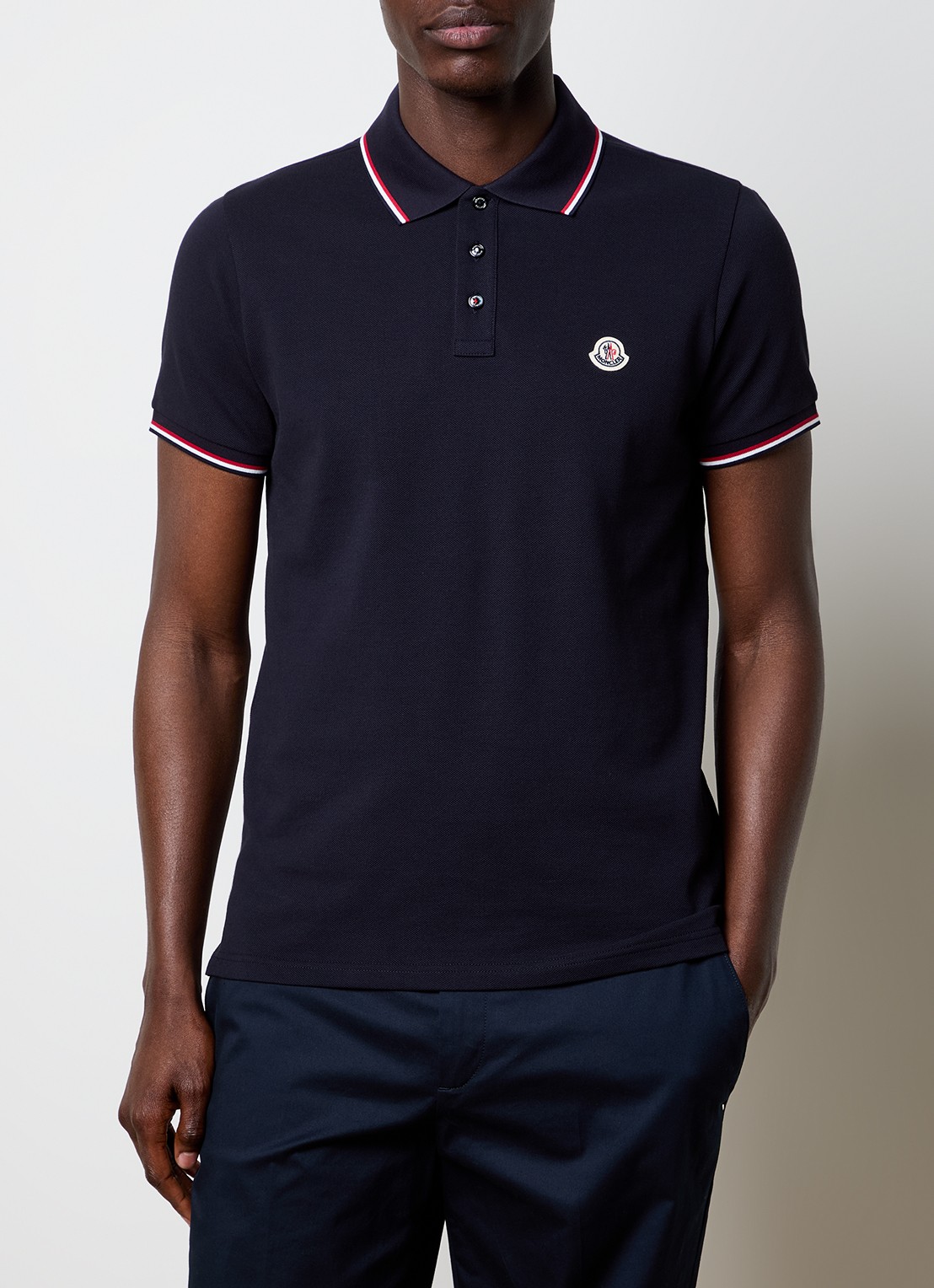 Moncler Regular fit polo van piqué katoen met logo - detail 3 donkerblauw