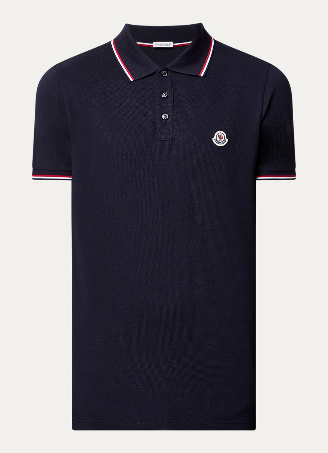 Moncler Regular fit polo van piqué katoen met logo - voorkant donkerblauw