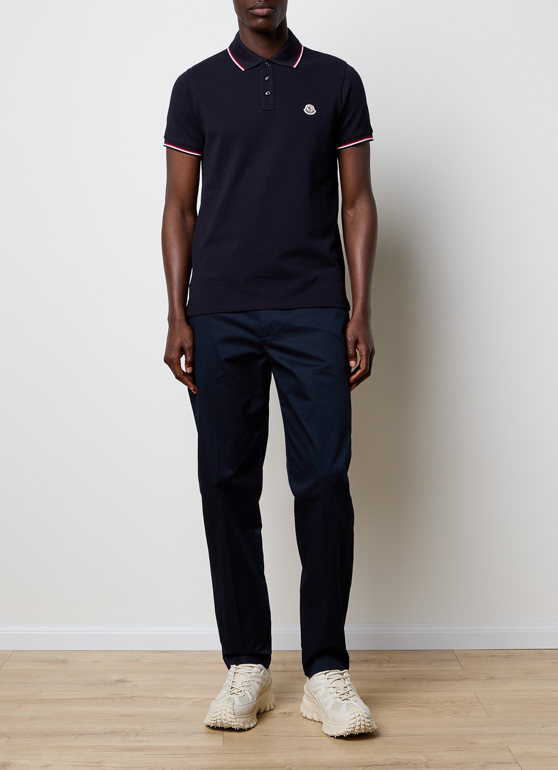 Moncler Regular fit polo van piqué katoen met logo - voorkant 2 donkerblauw