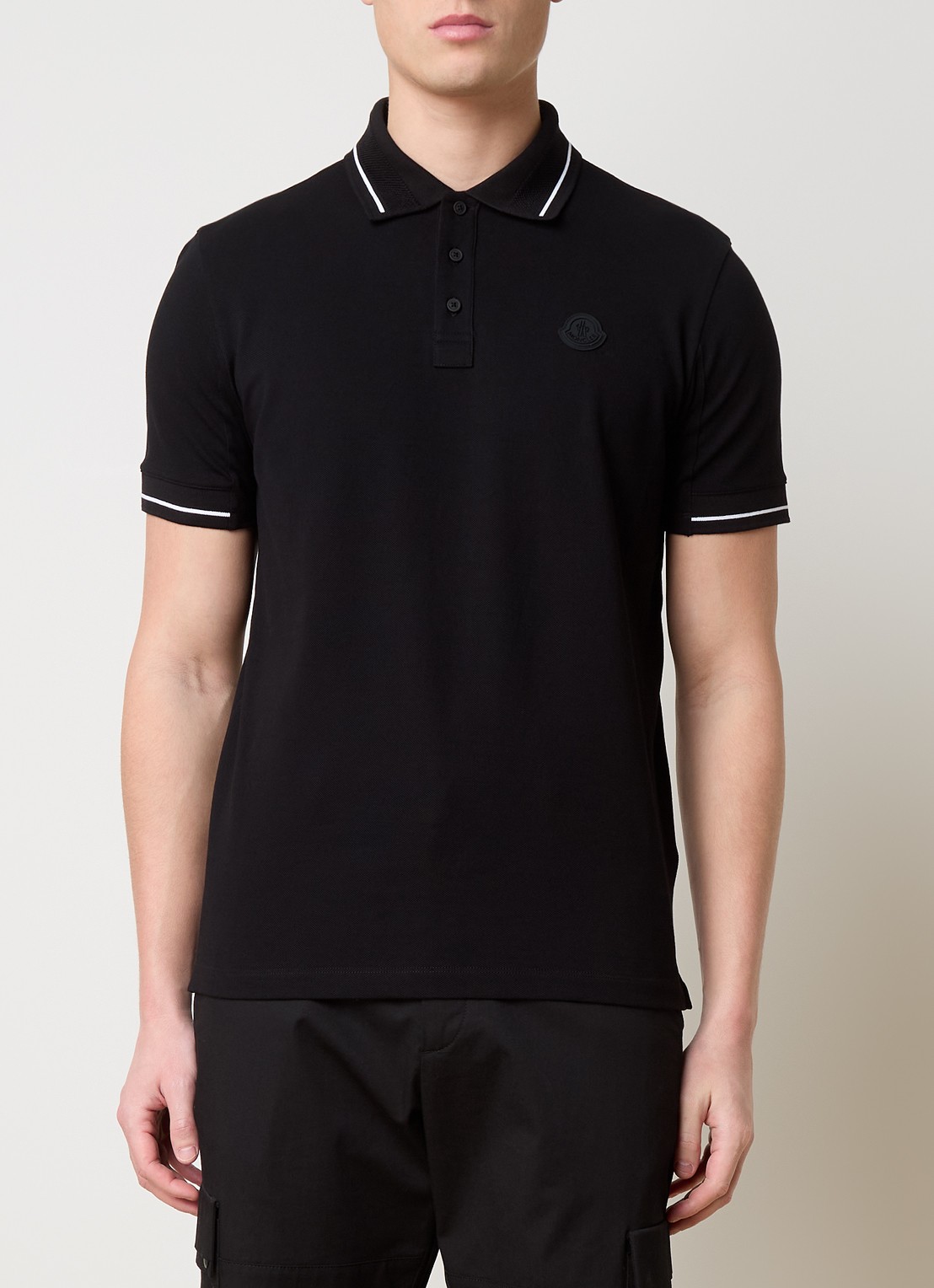 Moncler Regular fit polo van piqué katoen met logo - detail 3 zwart
