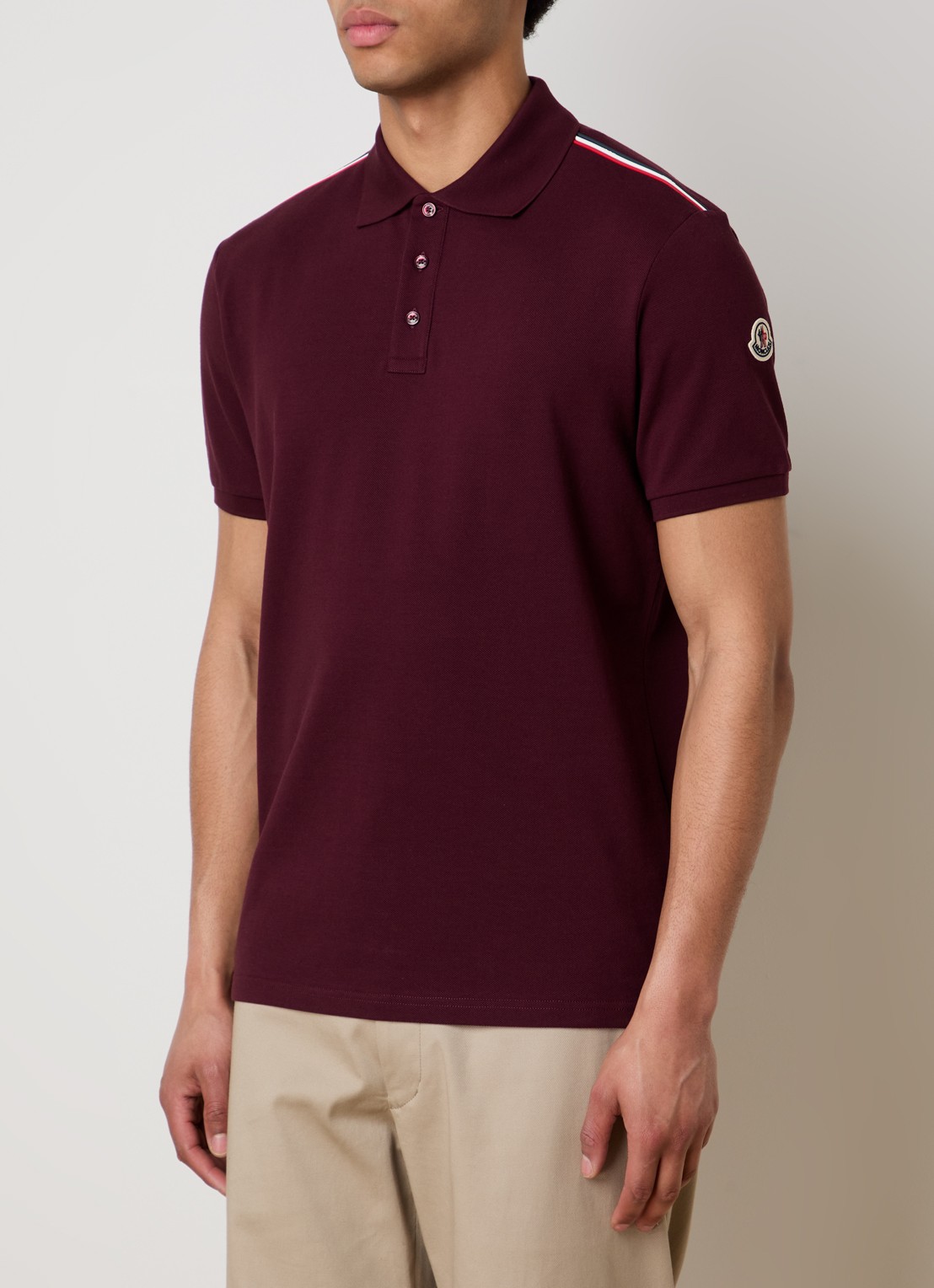 Moncler Regular fit polo van piqué katoen met logo - detail 3 bordeauxrood