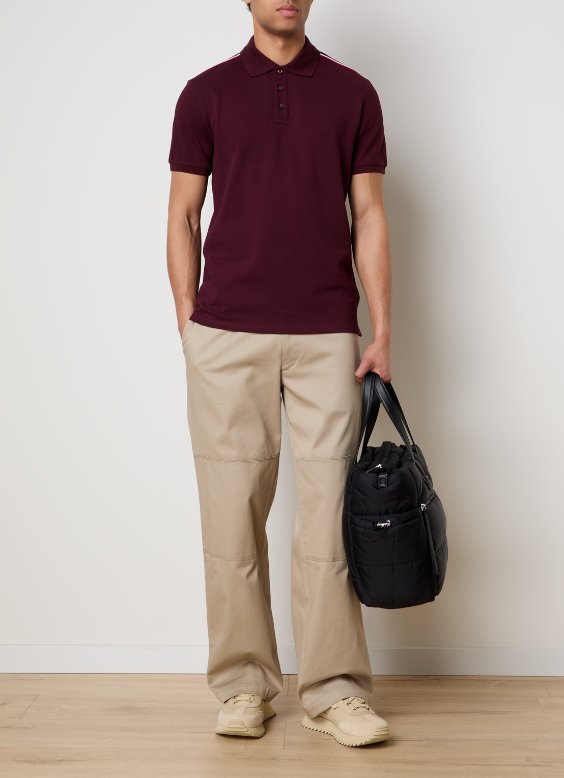Moncler Regular fit polo van piqué katoen met logo - voorkant 2 bordeauxrood