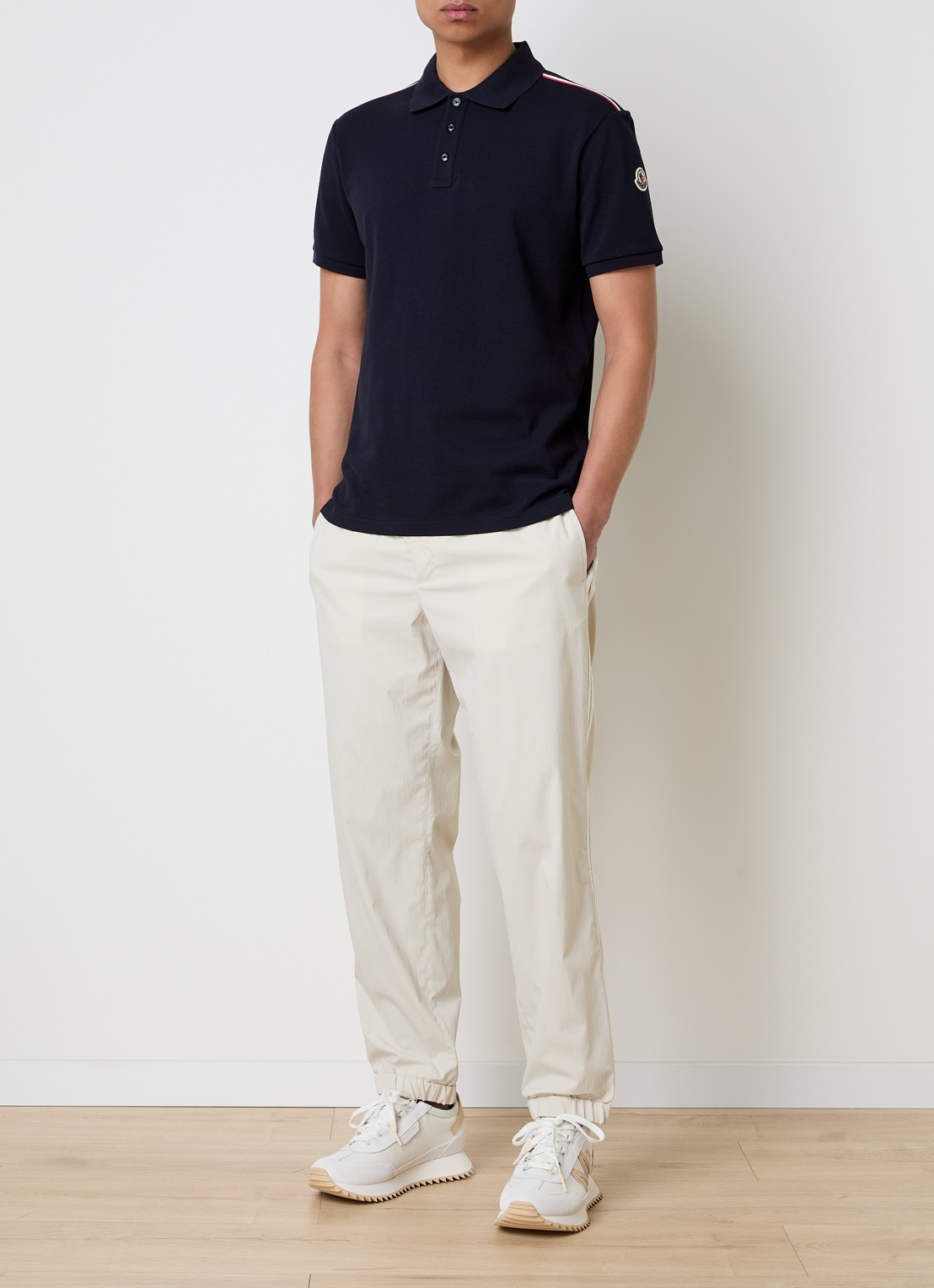 Moncler Regular fit polo van piqué katoen met logo - voorkant 5 blauw
