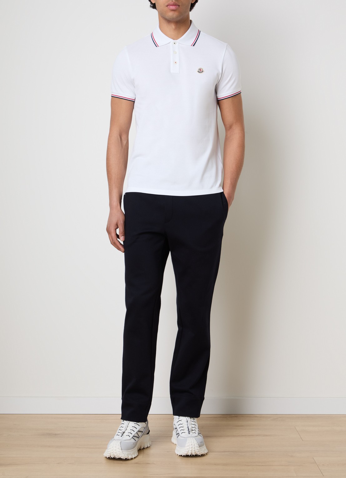 Moncler Regular fit polo van piqué katoen met logo - voorkant 5 wit