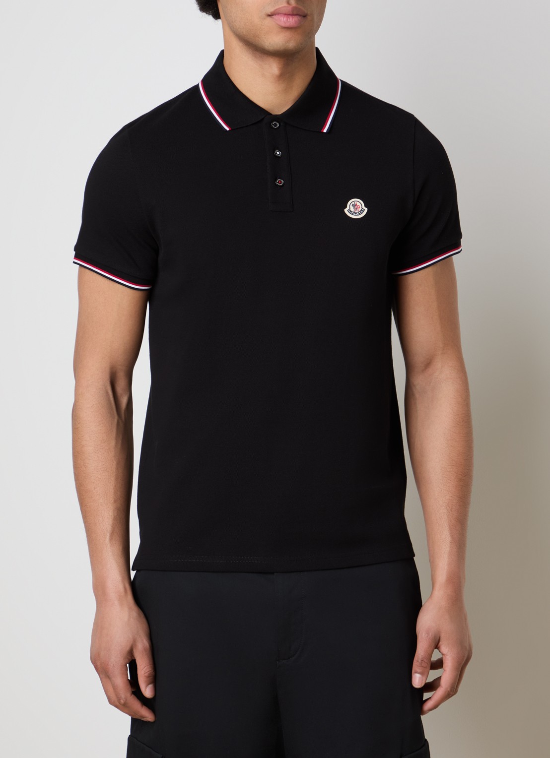 Moncler Regular fit polo van piqué katoen met logo - detail 2 zwart