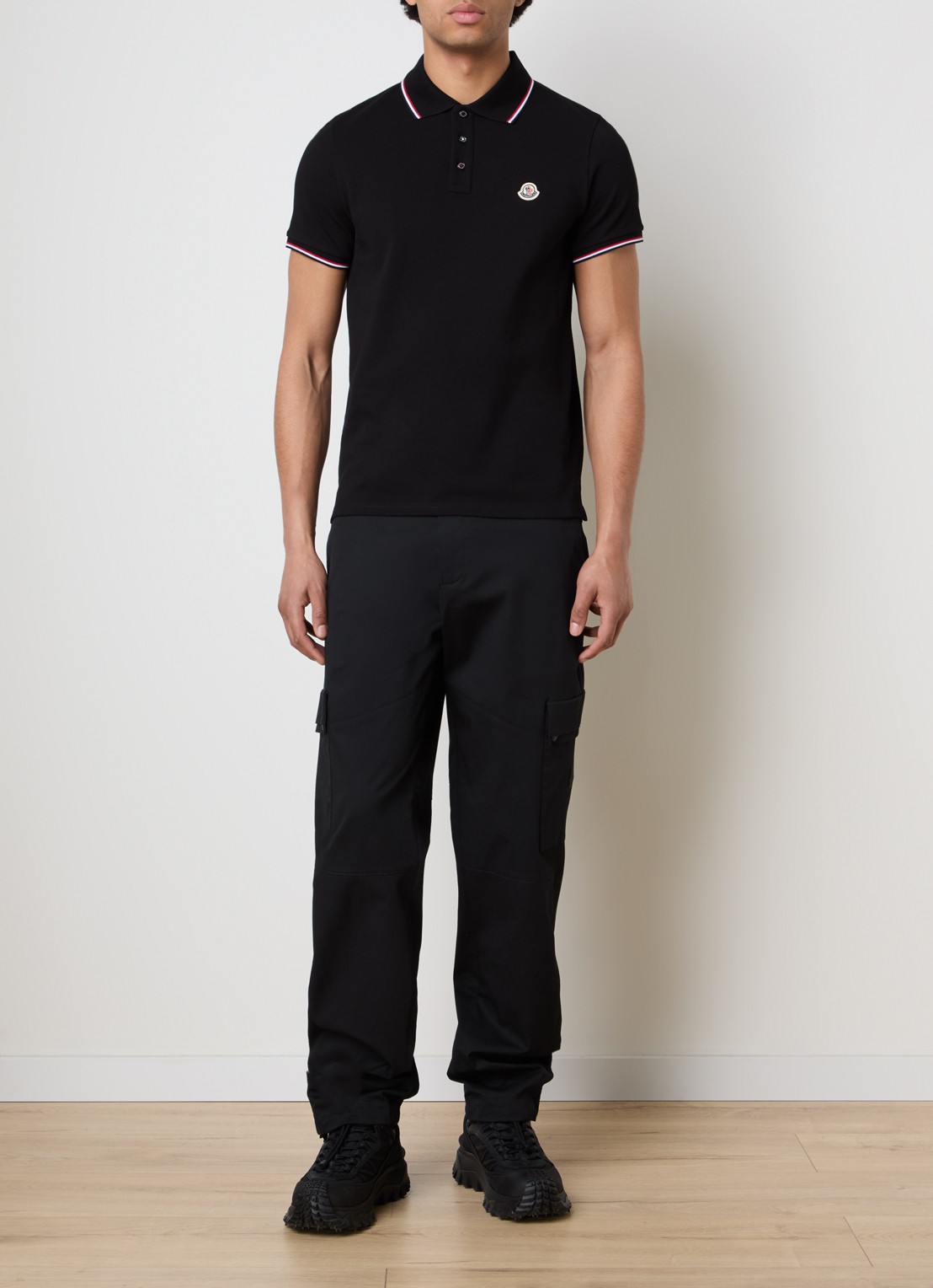 Moncler Regular fit polo van piqué katoen met logo - voorkant 5 zwart