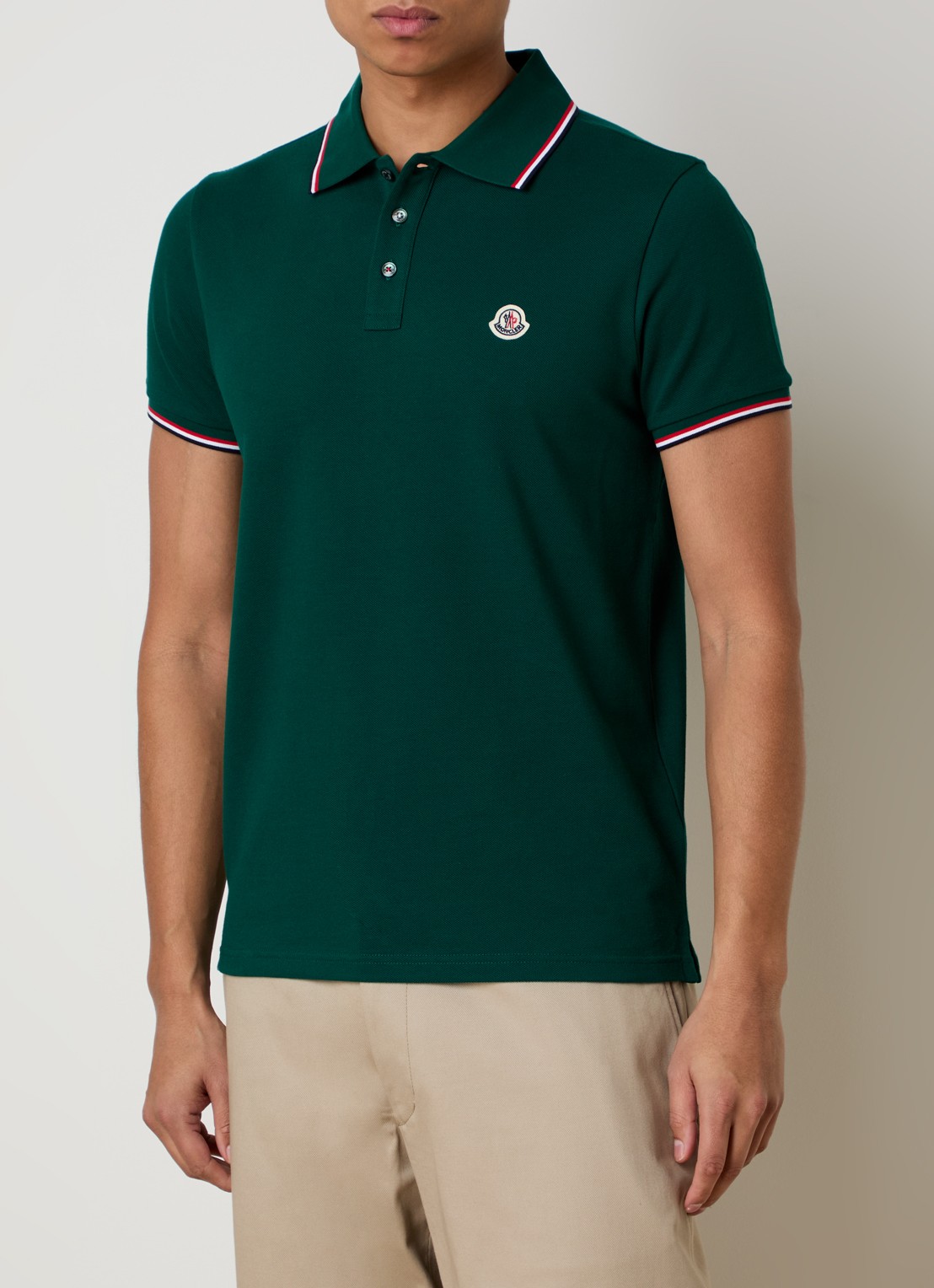 Moncler Regular fit polo van piqué katoen met logo - detail 3 groen