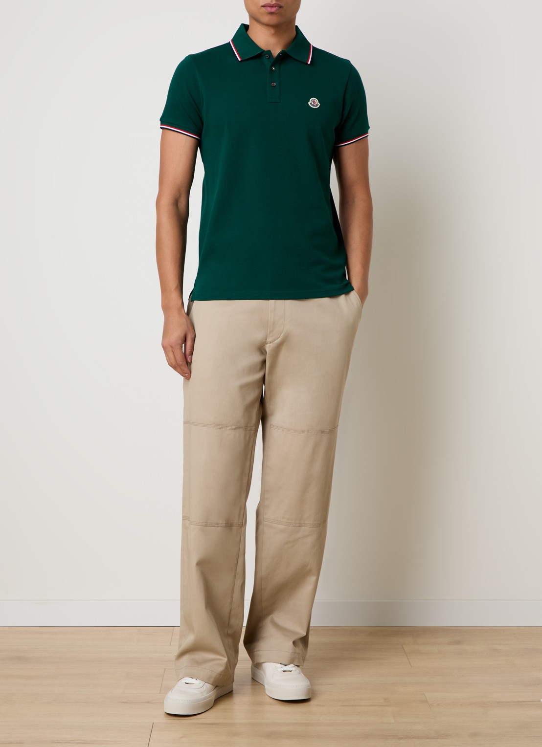 Moncler Regular fit polo van piqué katoen met logo - voorkant 2 groen