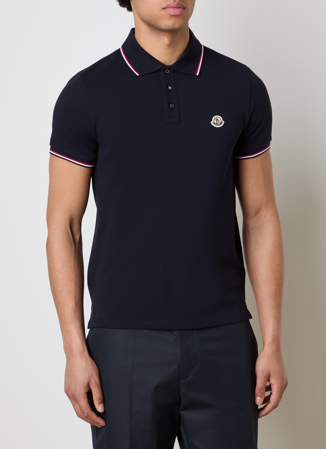 Moncler Regular fit polo van piqué katoen met logo - detail donkerblauw